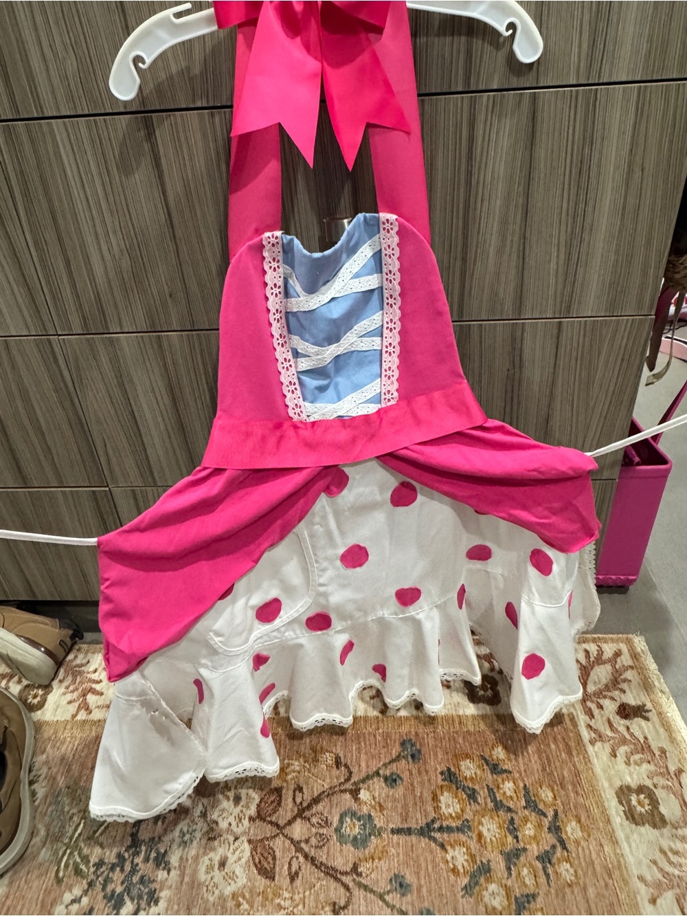 Women’s  Bo Peep Apron Pink & White Polka Dot Costume